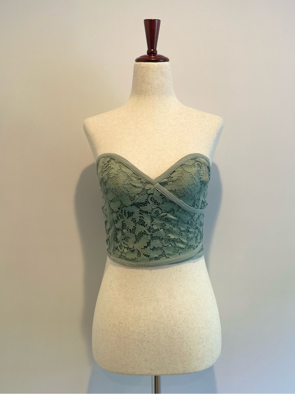 Intimately Free Prople Strapless Lace Green Bustier Lace Crop Top - size M